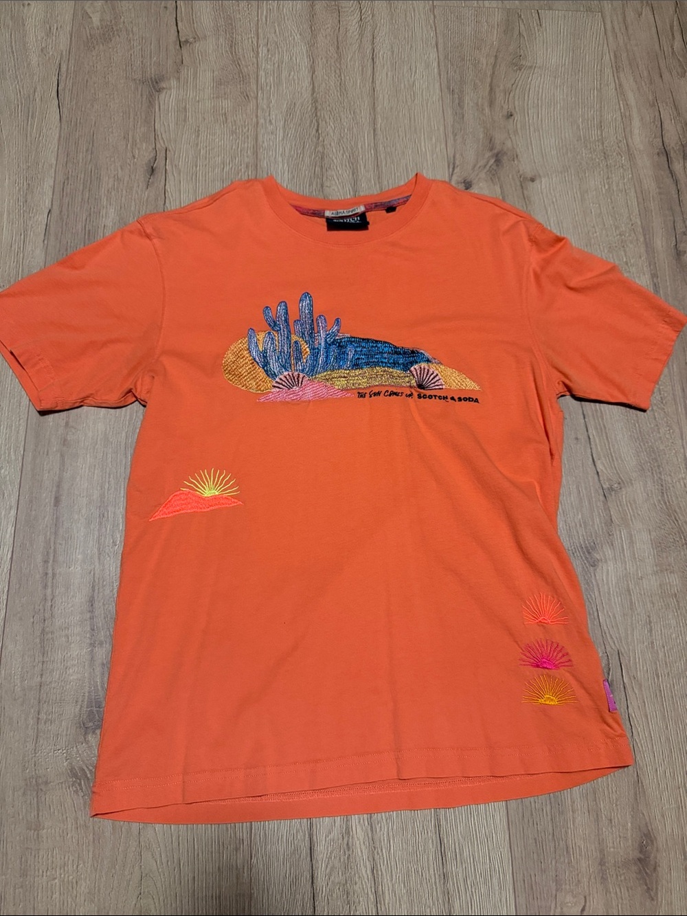 Men's Scotch & Soda Orange Short-Sleeve Crewneck Tee with Desert Embroidery